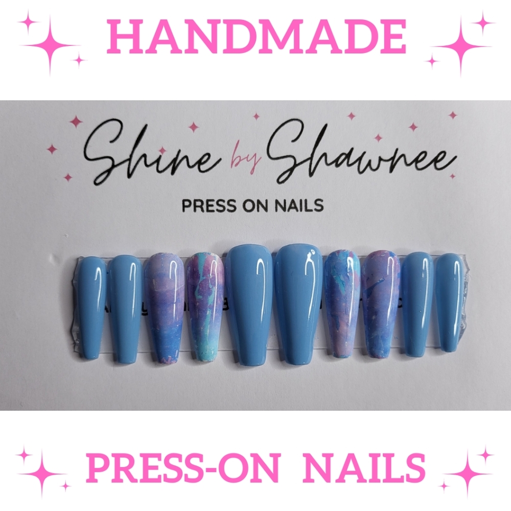 Handmade Luxury Press-On Nails | Sturdy & Reusable | BLUE DRIZZLE